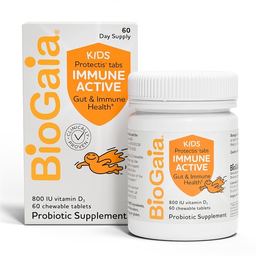 [BRSW2GT2CIMA43Q7] BioGaia Immune Active Kids | Probiotic + Vitamin D | for Digestive & Immune Health | Ages 3+ | Allergen, Dairy, Soy & Gluten Free | Trusted By Pediatricians | 60 Day Supply | Orange Flavored Chewable