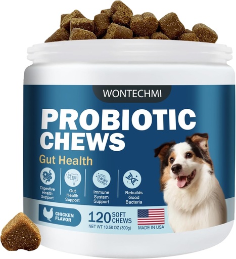 [BRSROAIPAV6AAYA6] Probióticos para perros, Mejorar las picaduras de picazón de la piel, Gut Health, Yeast Balance, Alergías, Inmunity, Dog Probiotics and Digestive Enzymes with Prebiotics, Reduce la diarrea (Chicken, 120 chews)