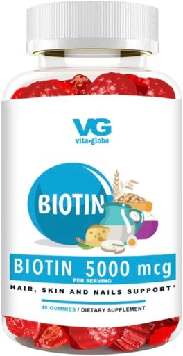 [BRSRAEARAR5BAE3K] VITA GLOBE Biotin Gummies 5,000 mcg – Extra Strength Hair, Skin & Nails Support – Mixed Berry Flavor, Vegan, Non-GMO Gummy Vitamins for Women & Men – 40 Count (Pack of 1)