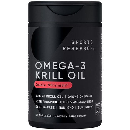 [BRSWIGYZOIGGOFQ5] Sports Research Krill Oil Supplement with EPA & DHA Omega 3, Phospholipids & Astaxanthin from Antarctic Krill - Highest Concentration of Krill Oil for Men & Women - 1000mg, 60 Softgel Capsules