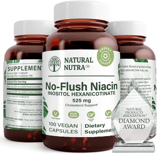 [BRSWGEAEAQBWYDLZ] Natural Nutra No Flush Niacin, vitamín B3 doplnok, pomáha zlepšiť kardiovaskulárne zdravie, pomáha zlepšiť textúru kože, podporuje lepšiu funkciu mozgu, pomáha zvýšiť hladinu energie 525 mg, 100 kapsúl