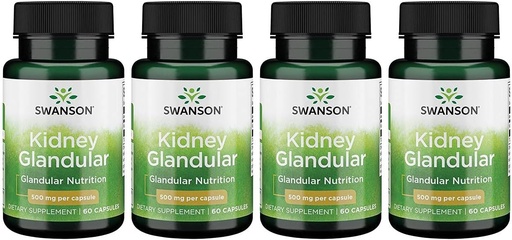 [BRSWGFD3CMPQYCDB] Swanson Kidney Glandular 500 mg 60 Caps 4 Pack