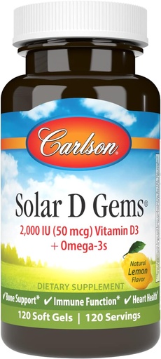 [BRSWIYILCUABKFQV] Carlson Labs Solar D Gems D3 bitamina naturala, 2000 IU, 120 Softgel
