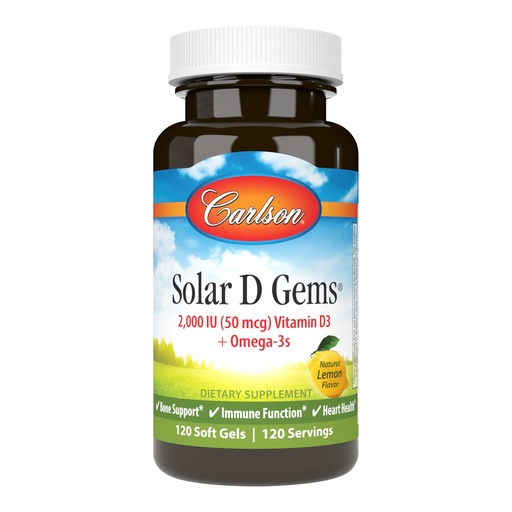 [BRSWIYILCUABKFQV] Carlson Labs Solar D Gems Natural Vitamin D3, 2000 IU, 120 Softgels