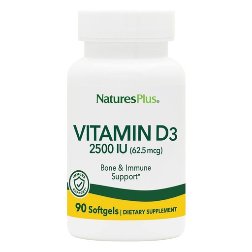 [BRSWIYYAOIDQA332] NaturesPlus Vitamin D3 2500 IU - 90 Softgels - Bone Strength & Immune Support - 90 Servings