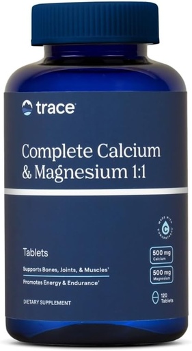 [BRSWIYQDBMPQYAL2] Trace Minerals Complete Calcium &amp; Magnesium 1:1 - Suplemento dietético para la salud ósea &amp; Energy Support - Suplemento mineral para la salud inmunitaria - Fórmula con minerales marinos - 120 Tablets (30 Servimientos)
