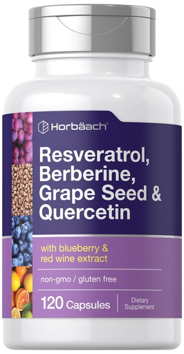 [BRSROFIEBZ6AMHT2] Horbäach Resveratrol Berberine Grape Seed & Quercetin | with Blueberry & Red Wine Extract | 120 Capsules | Non-GMO, Gluten Free & Vegetarian Supplement