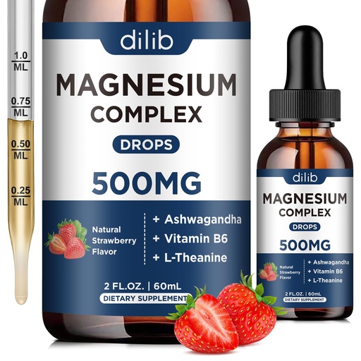 [BRSRO2Q5CIBBU3L6] Triple Magnesium Complex Supplement-Magnesium Glycinate, Citrate, Malate Liquid Drops 500mg with Ashwagandha, L-Theanine, Vitamin B6 for Stress Relief, Sleep, Muscle Support-Strawberry Flavor