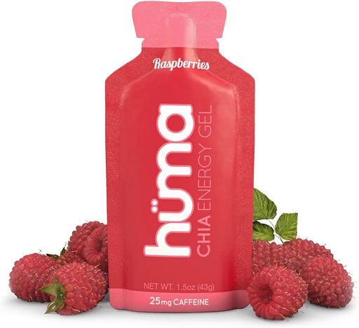 [BRSWIHA2AAHAIAL6] Huma Chia Gel d'énergie, framboises, 12 gels, 25 mg de caféine par paquet - Première nutrition sportive pour l'exercice d'endurance