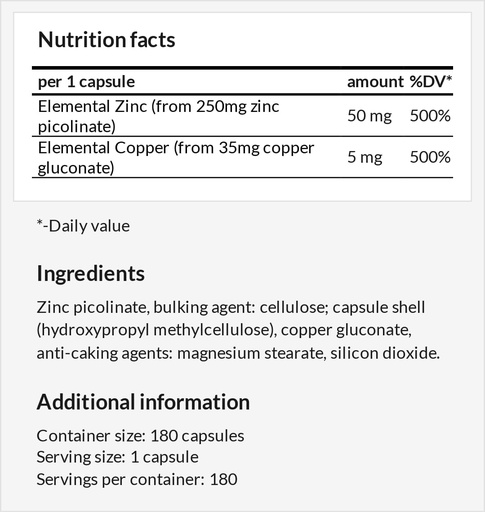 [BRSROFAQCB6AG2DP] Z-Balance - Zinc 50mg + Cooper 5mg - 180 Vegan Capsules - 6 Months Supply - Zinc picolante and Cooper gluconate Supplement for Healthy Hair, Skin and Nails - by Apollo's Hegemony