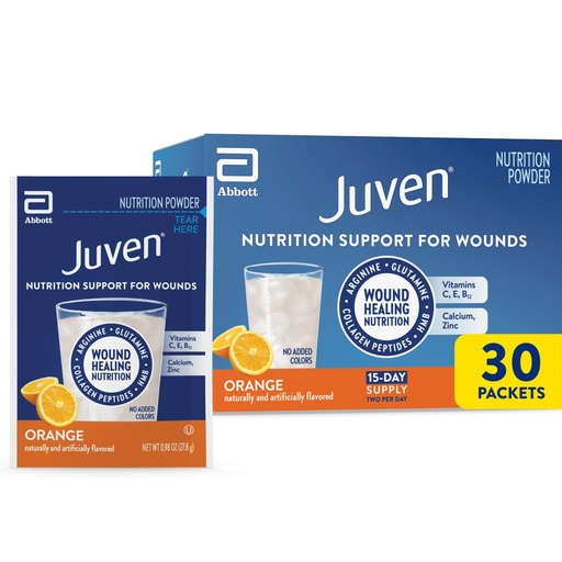 [BRSWGFAECN4A22Q4] Juven Therapeutic Nutrition Drink Powder Including Collagen Peptides, Amino Acids, and HMB for Wound Healing Support, Orange, 30 Packets