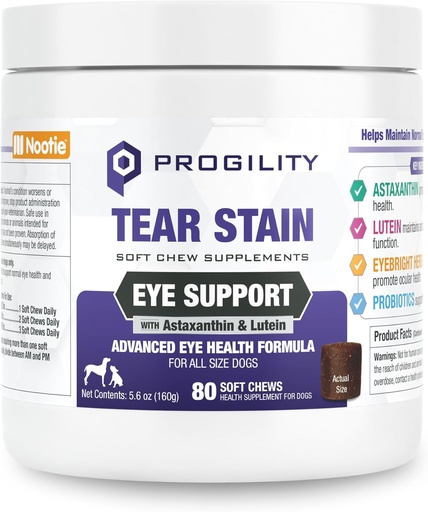 [BRSROBQFOIHB4AY3] Nootie Progility Tear Stain Suplemento para perros, Advanced Eye Health Fórmula, ayuda a minimizar las estainas de lana, 80 chews, vendido en más de 5,000 Vet Clinics y Pet Stores Worldwide