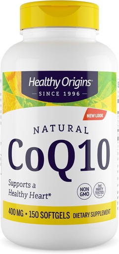 [BRSWIY32CANRCD3K] Healthy Origins® CoQ10 400 mg – Natural Trans-Isomer Ubiquinone – Yeast Fermented, Supports Heart Health & Cellular Energy – Non-GMO 150 Softgels