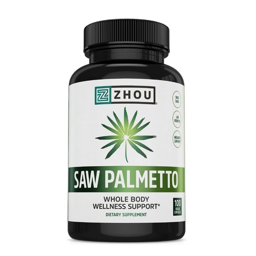 [BRSWICQ4DEFAOCLO] Zhou Saw Palmetto Supplement for Men - Premium Complex, Advanced Formula, Extra Strength 450mg Saw Palmetto Berry Per Capsule, 45% Standardized Extract - 100 Vegetarian Capsules