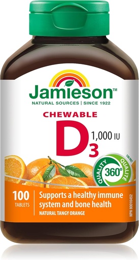 [BRSWIEAEC4AAGC34] Jamieson Natural Tangy Orange Chewable D 1000IE 100 tabletter