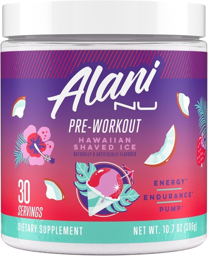 [BRSWGFQ3CF7WYHYV] Alani Nu Pre Workout Powder Hawaiian Shaved ICE, Amino Energy Boost, Endurance Supplement, Sugar Free, 200mg Cafeïne, L-Theanine, Beta-Alanine, L-Citrulline, 30 Servers