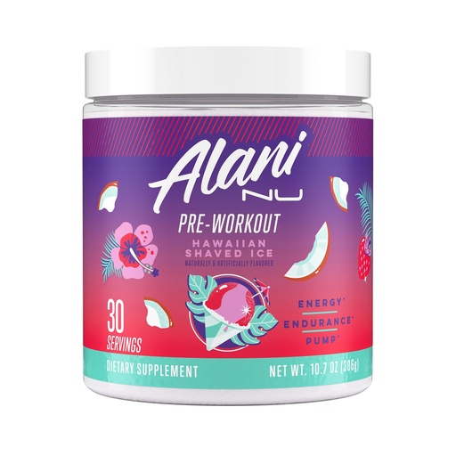 [BRSWGFQ3CF7WYHYV] Alani Nu Pre Workout Powder Hawaiian Shaved ICE, Amino Energy Boost, Endurance Supplement, Sugar Free, 200mg Caffeine, L-Theanine, Beta-Alanine, L-Citrulline, 30 Servings