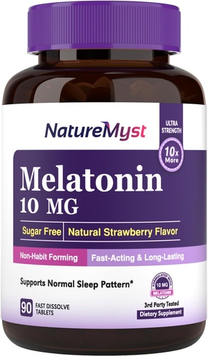 [BRSROEIQBANBUYDJ] Melatonin 10 MG, Fast Dissolve Tablets, Ultra Strength, Non-Habit Forming, Sleep & Calmness Support, No Sugar, Natural Strawberry Flavor, 90 Tablets