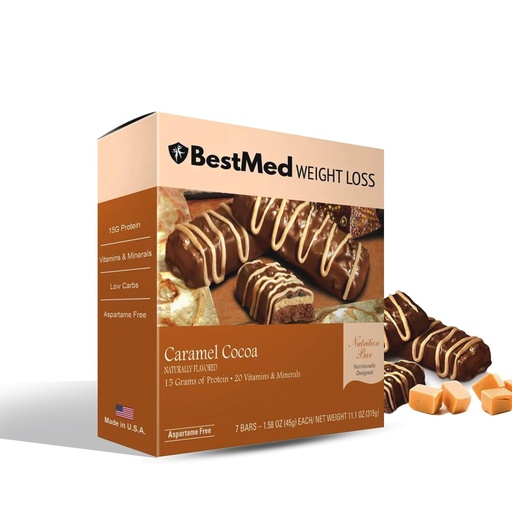 [BRSW2CT4DMGQECD3] BestMed - Υψηλή Γραμμή Διατροφής Πρωτεΐνης - Χαμηλή Καρβίδα, 15g Πρωτεΐνη, Χαμηλή Ζάχαρη, Υψηλή Ίνες, Χαμηλή Θερμίδα, Γεύματα Αντικατάστασης Bar (Caramel Cocoa, 1 Box - 7 Count)