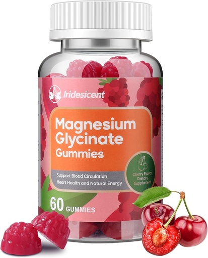 [BRSRAYAEAQIB42DL] Magnesium Glycinate Gummies 400mg, Sugar Free Magnesium Supplement w/Ashwagandha, Zinc, Vegan Magnesium Glycinate Supplement for Adults - 60 Cherry Gummies