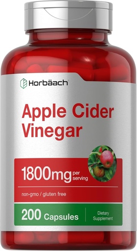 [BRSRMHT4A4JR6HTP] Horbäach Apple Cider Vinegar Capsules | 1800mg | 200 Pills | Non-GMO, Gluten Free Supplement