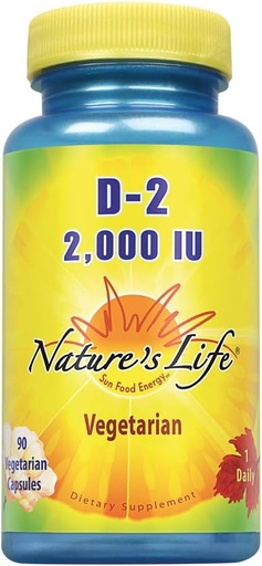 [BRSWIZYZOMPBMHLU] Nature's Life Vitamin D-2 2000IU | High Potency Ergocalciferol | Supplement May Support Bone & Heart Health | 90 Vegetarian Capsules