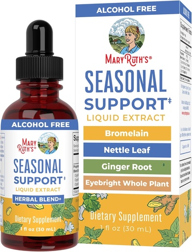 [BRSRAEIBCEHQAH3L] MaryRuth Organics Seasonal Support Liquid Extracto Herbal Blend Ginger Root | Bromelain | Organic Nettle Leaf | 4 Herbal Blend | Herbas tradicionais | Non-GMO | Vegan | Gluten Free | 1 Fl Oz