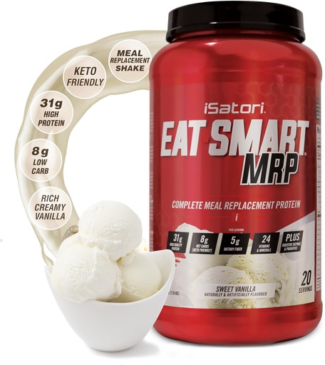 [BRSWYBIEOF7RYCIV] iSatori Eat Smart MRP, High Protein Meal Replacement Shake with Whey Protein Powder, Probiotics Powder, Casein Protein, MCT Oil, Egg Albumen, Vitamins & Minerals, Keto, Vanilla Flavor, 20 Servings