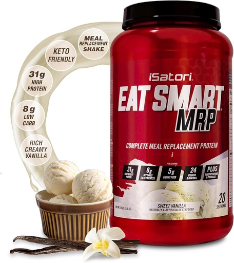 [BRSWYBIEOF7RYCIV] iSatori Eat Smart MRP, High Protein Meal Replacement Shake with Whey Protein Powder, Progetic Powder, Casein Protein, MCT Oil, Egg Albumen, Vitamin & Minelin, Keto, Vanilla Flavor, 20 Pelayan