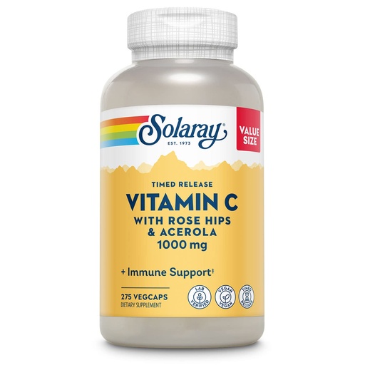 [BRSWGGABO4NWYYI4] SOLARAY Vitamin C 1000mg - Time Release Vitamin C Capsules w/Rose HIPS and Acerola for Bioflavonoid Support - Two-Stage, All-Day Immune Support - Vegan, 60 Day Guarantee, 275 Servings, 275 VegCaps