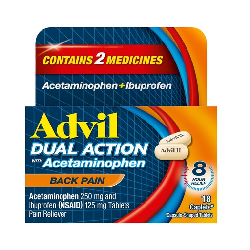 [BRSRMAAHBV5GGDLB] Advil Dual Action Back Pain Caplets Delivers 250mg Ibuprofen and 500mg Acetaminophen Per Dose for 8 Hours of Back Pain Relief - 18 Count
