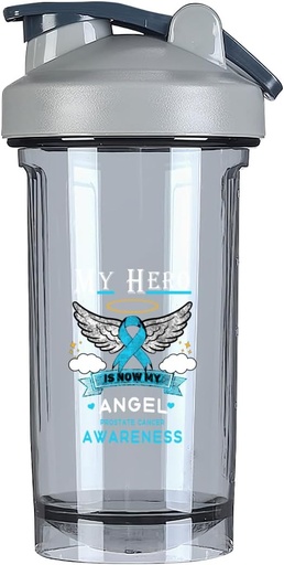 [BRSRAAYFBUARGE33] My Hero Is Now My Angel Prostate Cancer Awareness 18 Ounce Shaker Bottle Drink Mixer Leak-proof Pre Workout Protein Shakes Meal Replacement Shakes Bottles 500ML/18 Oz Gray