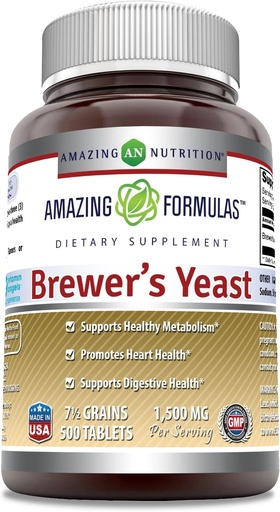 [BRSRMAL3BEBQ2DLO] Amazing Formulas Brewers Yeast 1500mg Per Serving 500 Tablets Supplement | Non-GMO | Gluten Free | Made in USA