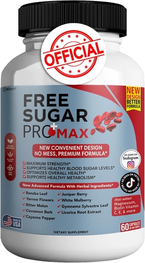 [BRSRAA37O56RQFL6] Free Sugar Pro Max All Natural Formula to Maintain Healthy Levels, Maximum Strength Daily Formula, Blood Sugar Health Reviews (1 Pack - 60 Capsules)