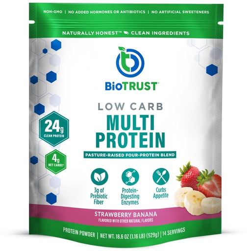 [BRSWY2QOOIGQY2D3] BioTrust Low Carb Protein Powder - Delicious Whey & Casein Blend from Grass-Fed Hormone Free Cows - Non GMO, Gluten Free (Strawberry Banana)