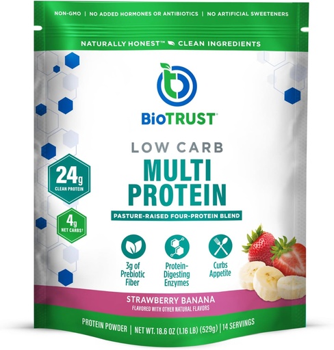 [BRSWY2QOOIGQY2D3] BioTrust low carb protein Powder - Delicious Whey & Casein Blend from Grass- Fed Hormon Free Cows - Non GMO, gluten Free (Strawberry Banana)