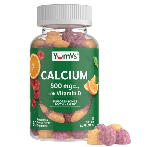 [BRSWYZALCF6AIYDH] YumVs Calcium 500mg with Vitamin D3 - Raspberry & Orange Flavor Calcium Vitamin D Gummies, Chewable Calcium Supplement for Kids & Adults, Vitamin D Calcium Gummies, Kosher Halal Gluten Free (60 Count)