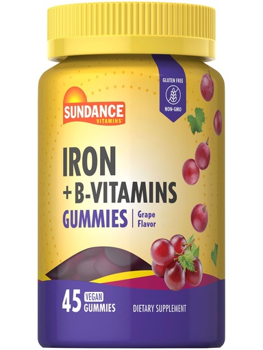[BRSROHA2OABGMAY2] Sundance Iron Gummies | Plus B-Vitamins | 45 Vegan Gummies | Grape Flavor | Vegan, Non-GMO, and Gluten Free Supplement