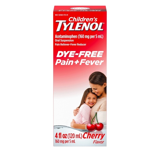 [BRSWECT7AR6B6ETB] Children's Tylenol Liquid Oral Suspension Pain Reliever & Fever Reducer with Acetaminophen, Aspirin-, Ibuprofen-, High Fructose Corn Syrup- & Dye-Free, Cherry, 4 Fl. Oz