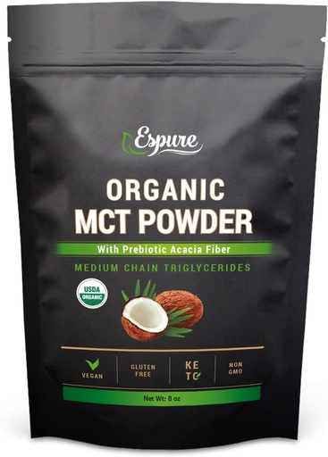[BRSWYHARCAIBE2DX] Organic MCT Powder - USDA Certified, with Prebiotic Acacia Fiber; Keto Friendly, Vegan, Gluten Free; 8oz