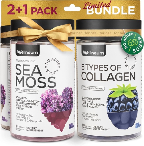 [BRSRAA3RBVYAK33G] Collageen and Sea Moss Gummies Bundle - Collageen Peptides, Irish Sea Moss, Biotin, Keratine, Bladderwrack - Gummy Supplement for Immunity, Detox, Healthy Hair, Skin and Nails - for Men and Women