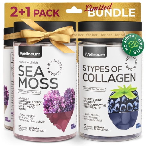 [BRSRAA3RBVYAK33G] Collagen and Sea Moss Gummies Bundle - Collagen Peptides, Irish Sea Moss, Biotin, Keratin, Bladderwrack - Gummy Supplement for Immunity, Detox, Healthy Hair, Skin and Nails - for Men and Women