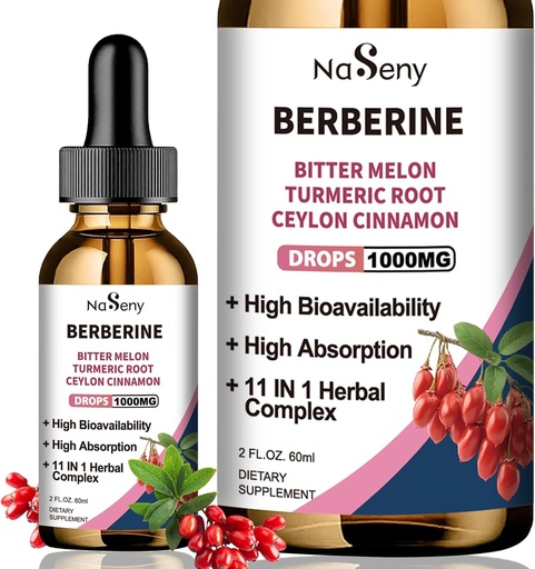 [BRSRAGQOBUMGEDTU] Berberine Liquid Drops-Berberine HCL Drops with Ceylon Cinnamon, Bitter Melon, Turmeric, Liquid Herbal Extract Supplement for Immune & Digestion Health (60mL)