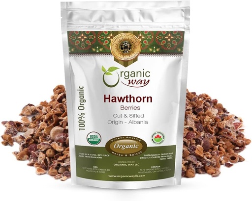 [BRSWYGAODEHGM2YZ] Organic Way Hawthorn Berries Cut & Sifted (Crataegus monogyna) - European Wild-Harvest | Organic & Kosher Certified | Vegan, Non GMO & Gluten Free | USDA Certified | Origin - Albania (1LBS / 16OZ)
