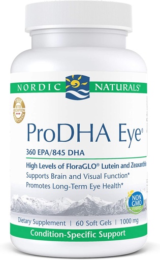 [BRSWIHIQDEEGM3DG] Nordic Naturals ProDHA Eye - Fish Oil, 360 mg EPA, 845 mg DHA, 20 mg FloraGLO Lutein, 4 mg Zeaxanthin, Support for Neurological Function and Long-Term Eye Health*, 60 Soft Gels