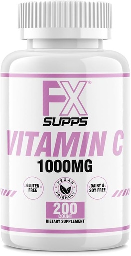 [BRSROZT6BACBYG3B] FXSUPPS Vitamin C 1,000mg 200ct (1 Pack of 200 Tablets) | Vegan-Friendly Vitamin C Supplement for Adult Men and Women | Supports Immune System, Improves Mood, and Improves Skin Health