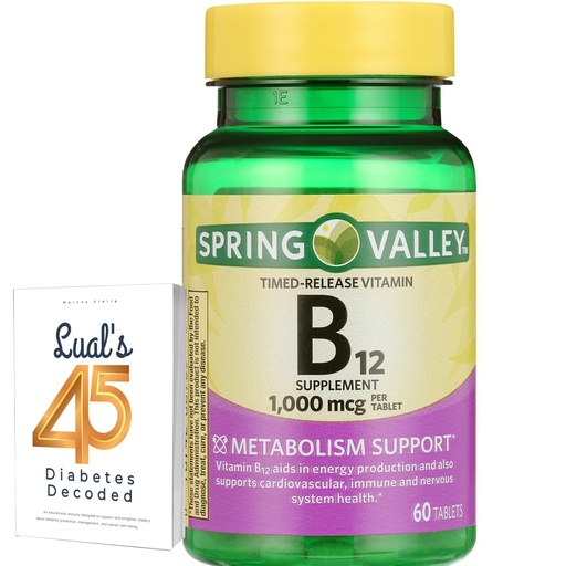 [BRSRMBL6CAMWAADF] Spring Valley Timed-Release Vitamin B12 Tablets, 1,000 Mcg, 60 Count, B12 Complex for Women and Men Bundle with 45 Diabetes Decoded