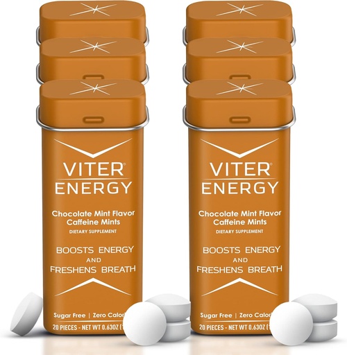 [BRSWGFT7C4JQYH3G] Viter Energy Caffeinated Mints 40mg Caffeine, B Vitamins, Sugar Free. (Chocolate Mint, 20pcs, 6 Pack)