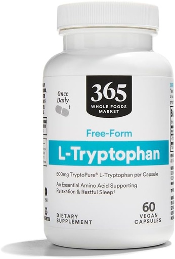 [BRSWGZQBOUIWGET5] 365 by Whole Foods Market, Free-Form L-Tryptophan 500mg, Веган, 60 капсули