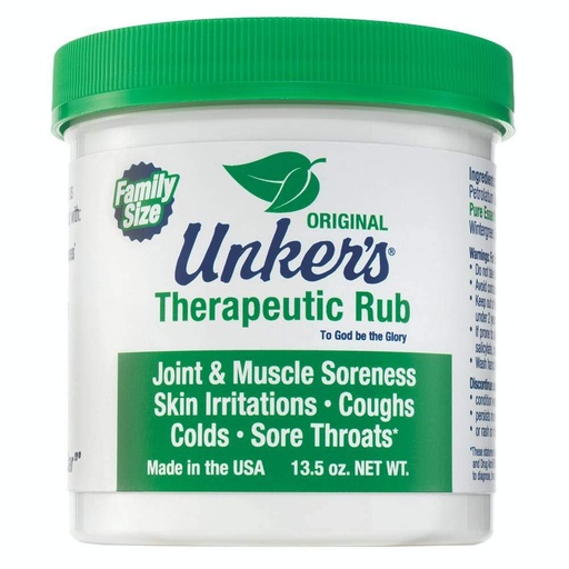 [BRSWIYQROIMGMHTA] Unkers Therapeutic Rub for Joint Pain, Sore Muscles, Burn Cream, or Calm Your Cough 13.5 ounces